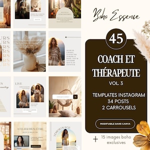 Boho Essence - French Instagram Templates, Holistic Wellness Post, French Canva Coach Template, Instagram Templates, Coaching Kit