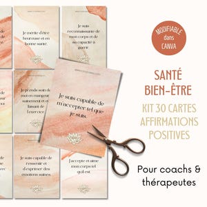 Modèles de cartes affirmations positives pour Coach, Templates Canva Bien être, Freebie, Lead Magnet, Tableau de visualisation en français