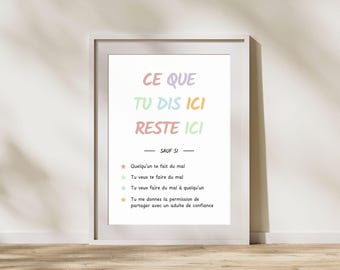 Poster Vertraulichkeitsvereinbarung auf Französisch, Therapie-Poster, Bürodekoration, Poster Schulpsychologe, Sozialarbeiter