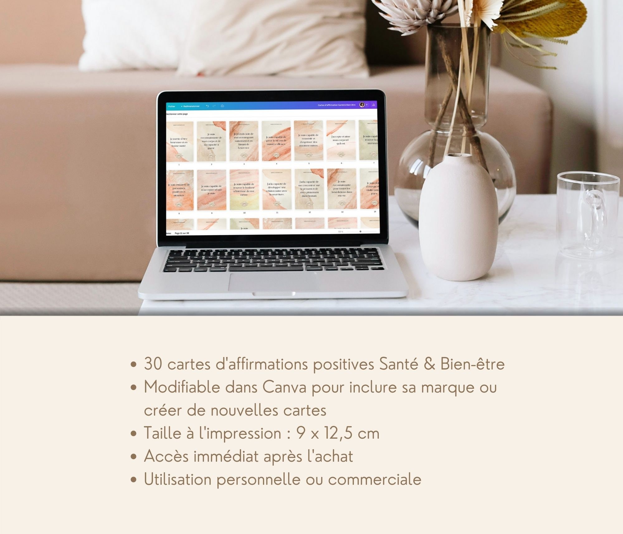 Modèles de cartes affirmations positives pour Coach, Templates Canva ...