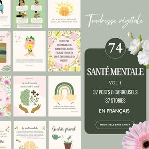 Plant Tenderness - Mental Health Post, French Instagram Templates, Canva Templates for Coaches, Wellness Infographics, Health, Self-Love