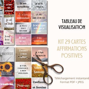 Tableau de visualisation en français carte affirmations positives à imprimer, Loi d'attraction Planner, Planificateur, Journal bien-être PDF