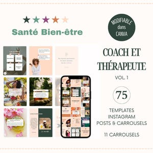 Health and Wellness - Instagram Templates in French, Holistic Wellness Post, Canva Coach French Template, Instagram Templates, Coaching Kit