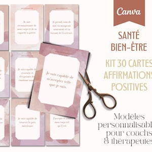 Modèles de cartes affirmations positives pour Coach, Templates Canva Bien être, Freebie, Lead Magnet, Tableau de visualisation en français