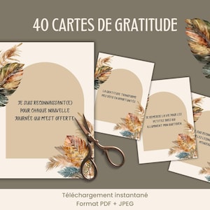 Carta di gratitudine in francese da stampare, Lavagna Visione, Salute mentale Benessere Pensiero positivo Mantra PDF francese, Carta Boho