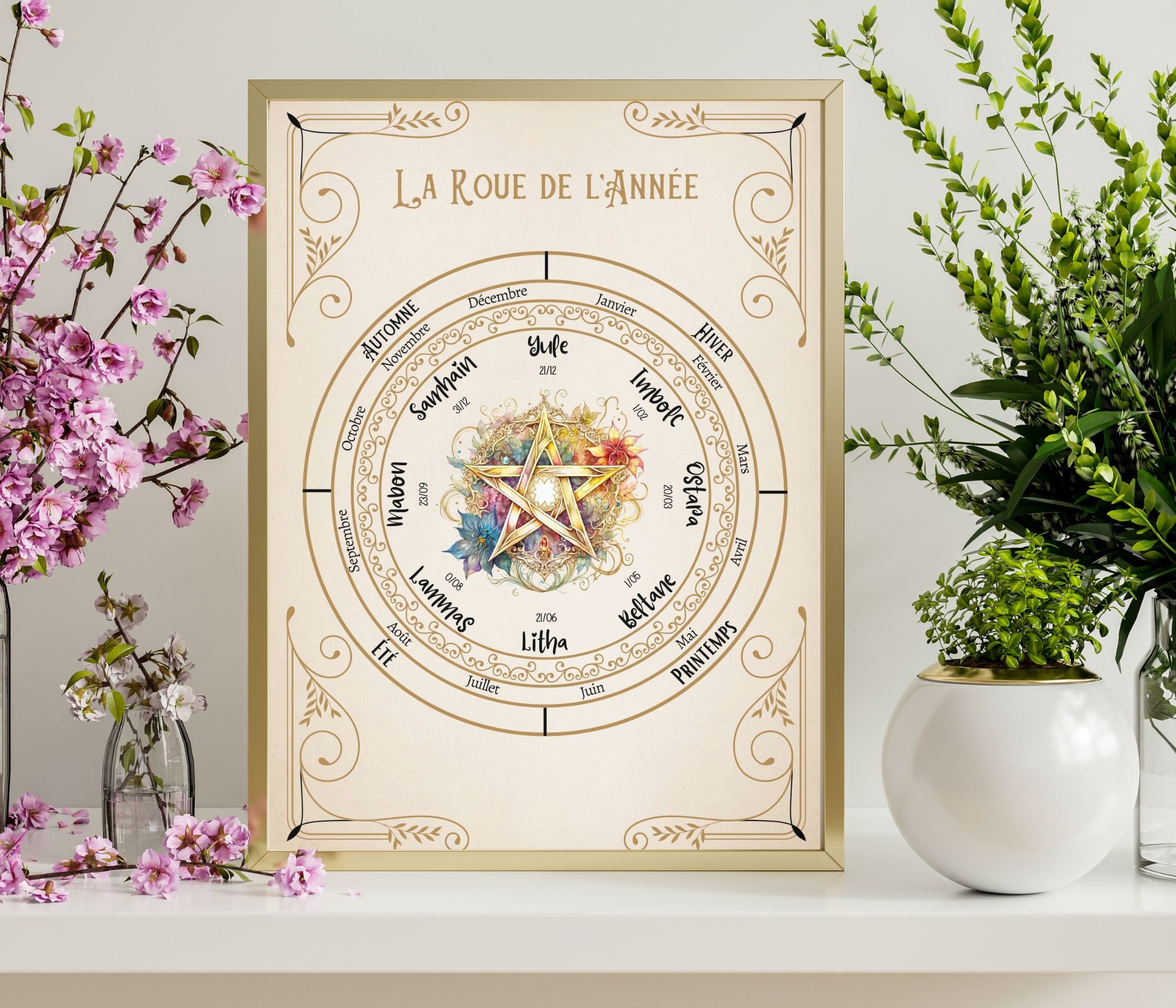 Plaque Murale Wiccan Roue De L'Année – 25 Cm, Bronze, Pour Autel Païen Ou Déco Gothique