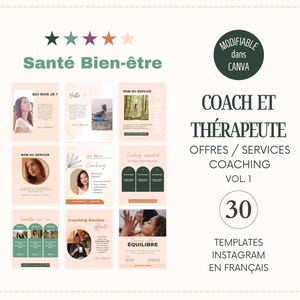 Santé Bien-être - Offres et Services, Templates Instagram en français, Post Bien Etre Holistique Canva Francais, Kit Coaching