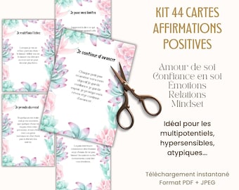 Positive affirmations card in French to print, Visualization board, Mental health Well-being Positive thinking Mantra PDF French