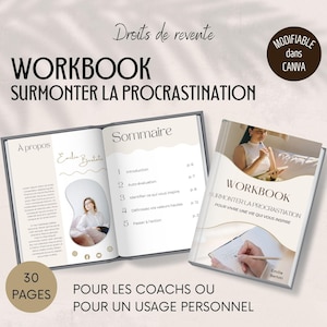 Modèle Canva de Workbook pour coach, Ebook français sur la procrastination, Outils de coaching francais, Feuille de travail, Produit PLR