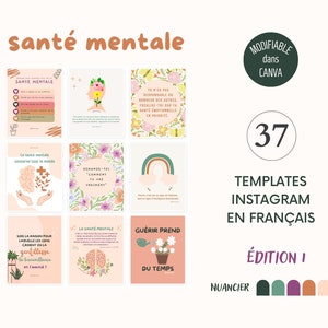 Posty dotyczące zdrowia psychicznego, szablony Instagram w języku francuskim, szablony Canva dla trenera, infografiki dotyczące dobrego samopoczucia, zdrowie, miłość własna