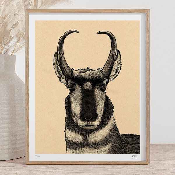 Pronghorn Antelope Art Print - Lodge Decor, Cabin Wall Art, Perfect Gift for Western Hunting Enthusiasts, Desert Wall Art