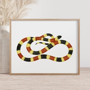 Coral Snake Art Print - Stunning Herpetology Decor for Snake Enthusiasts, Arizona Coral Snake, Reptile Art, Snake Painting, Snake Wall Decor