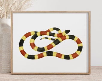 Coral Snake Art Print - Stunning Herpetology Decor for Snake Enthusiasts, Arizona Coral Snake, Reptile Art, Snake Painting, Snake Wall Decor