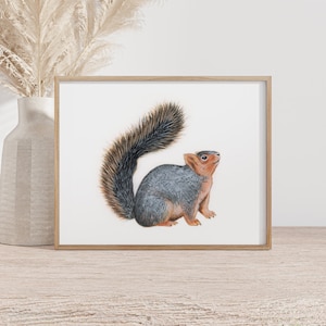 Squirrel Art, Cottagecore Home Decor, Nursery Room Wall Art, Woodland Creature Painting - Fox Squirrel Print