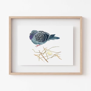 Quirky Pigeon Nest Art Print - Unique Gift for Pigeon Lovers - Whimsical Artwork for Eccentric Homes