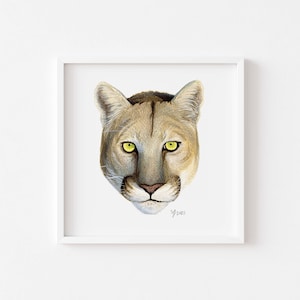 Majestic Mountain Lion Head Print - Perfect Cabin Decor Gift - Puma Cat Wildlife Illustration, Hunting Lodge Decor