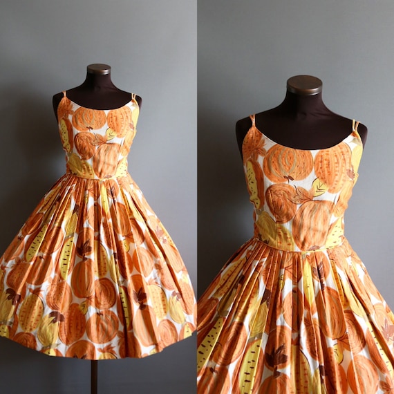 1950s Vintage Orange and Yellow Pumpkin and Fruit