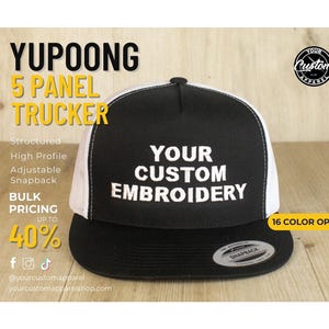Custom Hat, Yupoong 5 Panel Trucker Cap, Embroidered Classic Snapback, Personalized Gift, Mesh Back