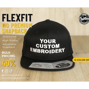 Custom Hat, Yupoong 110 Premium Snapback, Embroidered 6 Panel Cap, Matching Under Visor Color, Personalized Gift