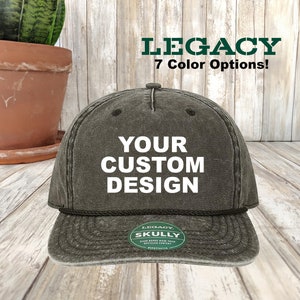 Custom Rope Hat, Legacy Skully Cap, Embroidered 6 Panel Snapback, Pigment-Dyed, Personalized Gift