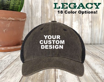 LEGACY Custom Trucker Hat / Old Favorite Trucker / Personalized Mesh Caps / Unstructured / Embroidered 6 Panel / Bachelor Party Hats