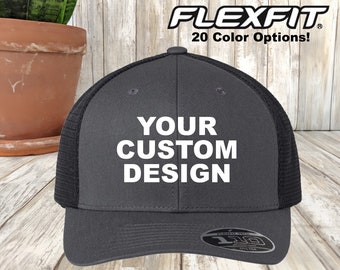 Custom 110M Trucker Hat / Flexfit Trucker Snapback Cap / Personalized Snap Back / Embroidered Mesh Caps / 6 Panel Hat / Bulk Rates Available