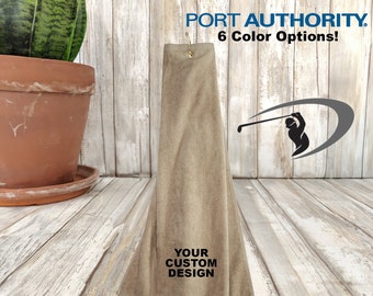 Port Authority® Custom Golf Towel / Embroidered Golf Towel / Personalized Golfing Rag / Grommeted  / Golfer Tri Fold Golf Towel