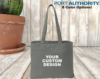 Custom Embroidered Cotton Tote Bag: Personalized Beach Wash Shopping Bag, Port Authority