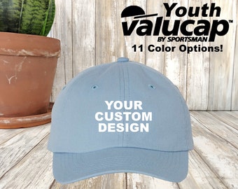 Valucap Custom Youth Dad Hat / Unstructured / Embroidered Cap / Adjustable Back Strap / Small Fit / Bio-Washed / Baby Shower Gift