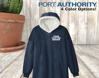Custom Embroidered Wearable Blanket: Personalized Sherpa-Lined Hooded Pullover