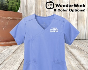 Custom Embroidered Wink Nurse Scrubs: Personalized Premiere Flex Mock Wrap