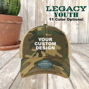 LEGACY Custom Youth Trucker Hat, Old Favorite Trucker, Personalized Mesh Caps, Unstructured, Embroidered 6 Panel, Youth Size