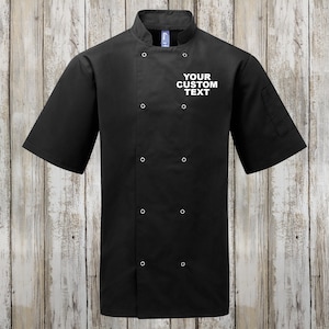 Custom Chef Coat Jacket, Short-Sleeve, Unisex, Studded Front, WRAP & Oeko-Tex® Standard 100 certified, Gift for Chefs and Cooks