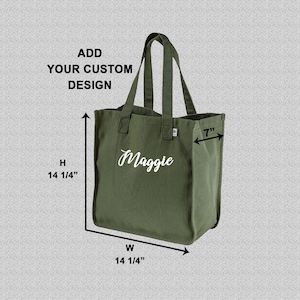 Custom Tote Bag, Certified Organic Hemp Cotton Blend, Reusable Shopping Bags, Canvas Beach Bag, Embroidered Totes, Personalized Gift