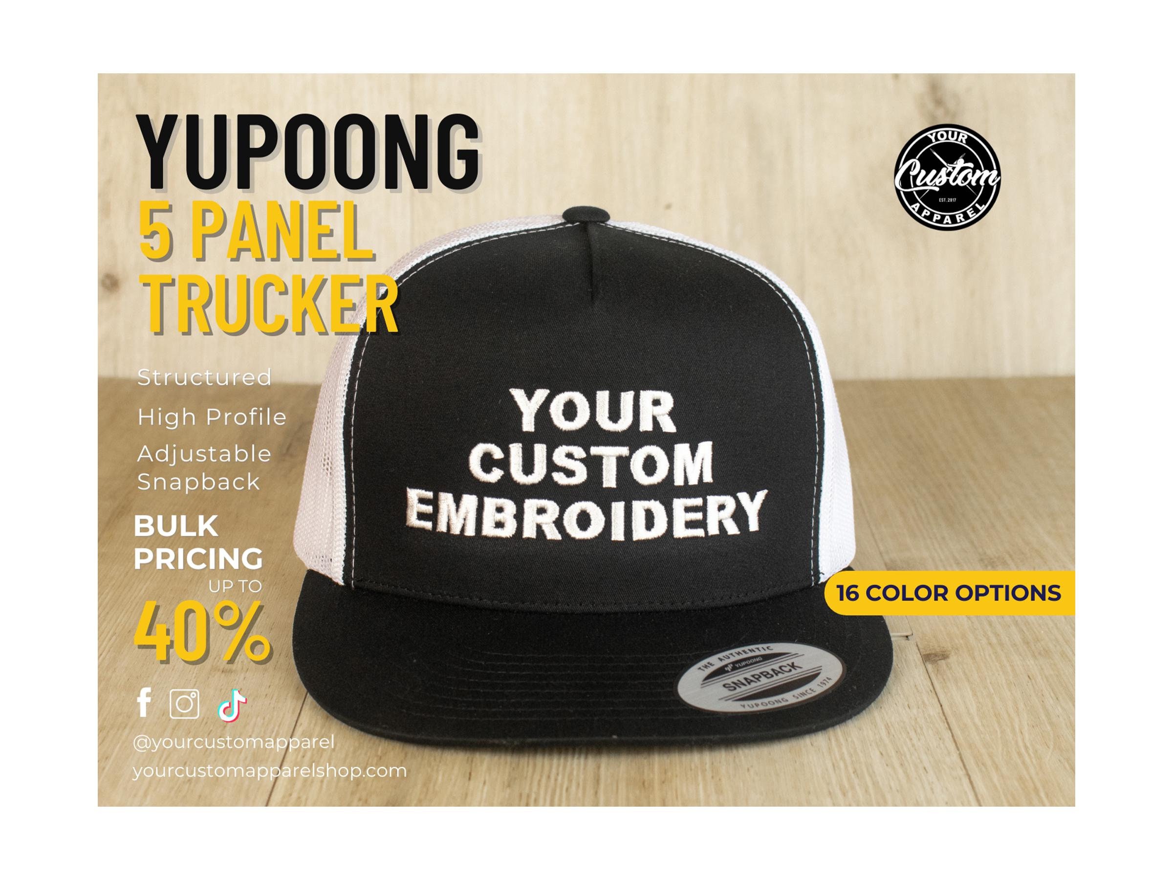 Custom Hat Yupoong 5 Panel Trucker Cap Embroidered Classic Snapback Personalized Gift Mesh Back Etsy