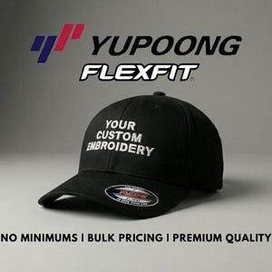 Custom Embroidered Yupoong Flexfit Hat: Personalized Fitted Adult Cap, XXL Available*