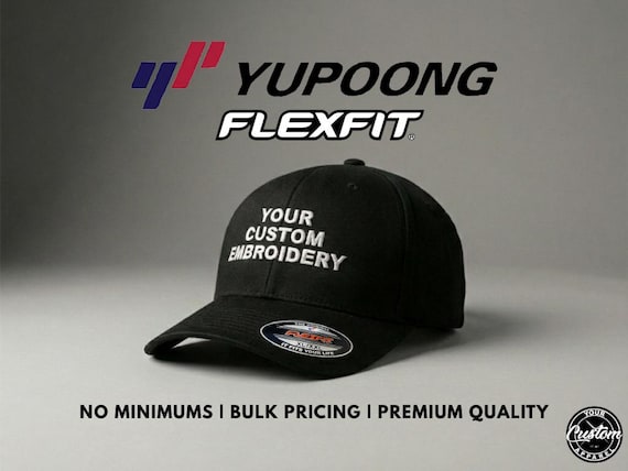 Custom Embroidered Yupoong Flexfit Hat: Personalized Fitted Adult Cap, XXL Available*