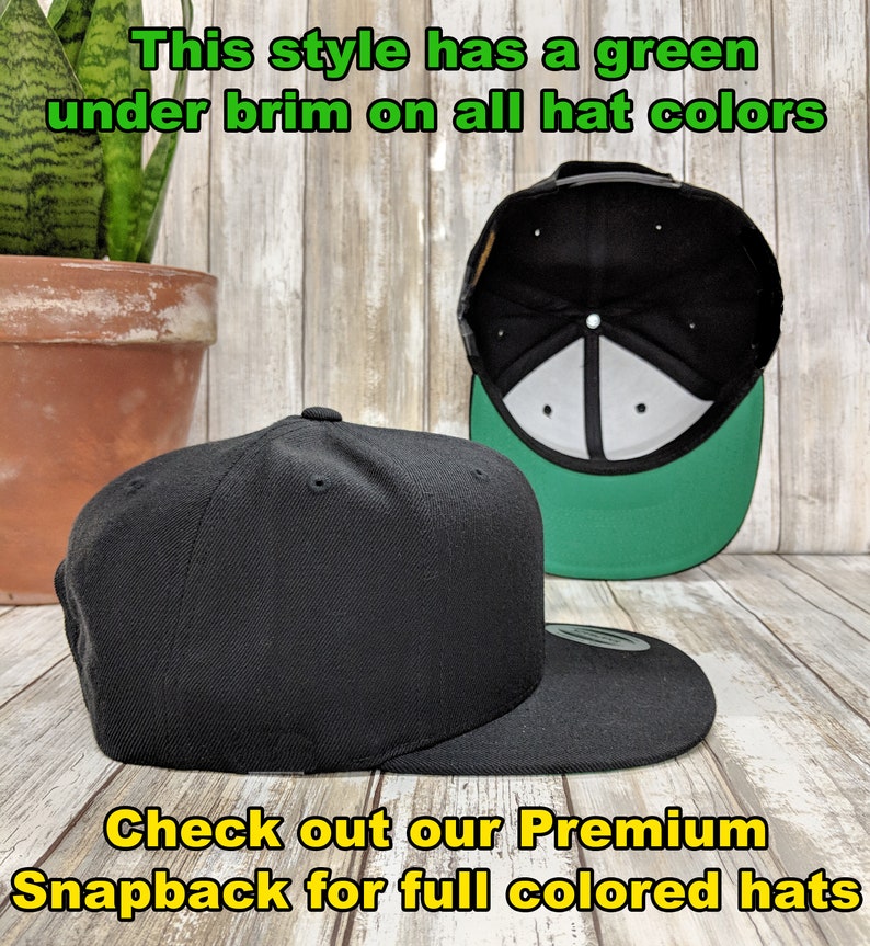 Custom Yupoong Snapback Hat / Green Under Visor / Classic Snap Back Caps / Personalized Embroidery / Custom Baseball Cap / Bulk Discounts image 2