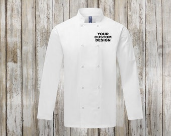 Custom Chef Coat Jacket, Long-Sleeve, Unisex, Studded Front, WRAP & Oeko-Tex® Standard 100 Certified