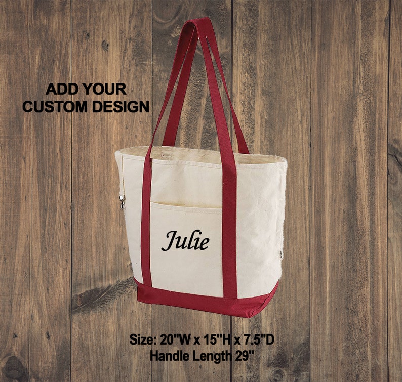 Organic Cotton Canvas Boat Tote Custom Market Totes Personalized Beach Bag Bridesmaid Bags Embroidered Tote Certified Reusable