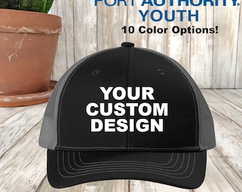 Custom Embroidered Port Authority Youth Trucker Hat: Personalized Kids Mesh Hat