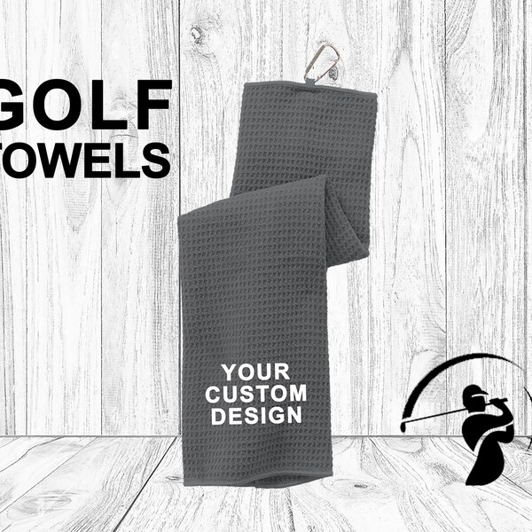 Custom Golf Towel / Embroidered Golf Towel / Personalized Golfing Rag / Waffle Microfiber Rags / Golfer Tri Fold Towel with Silver Carabiner