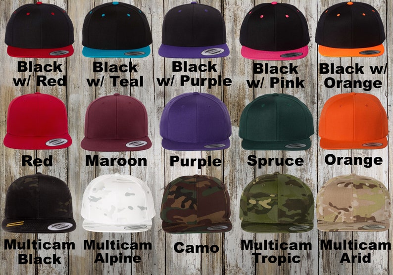 Custom Yupoong Snapback Hat / Green Under Visor / Classic Snap Back Caps / Personalized Embroidery / Custom Baseball Cap / Bulk Discounts image 4