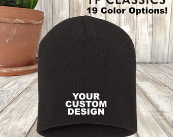 Custom Embroidered Yupoong Skull Beanie: Personalized Gym Apparel Winter Cap