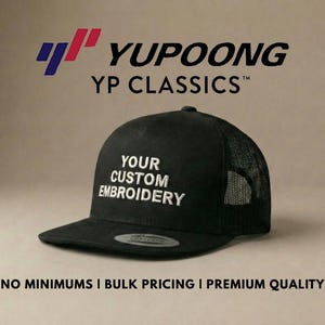 Custom Embroidered Yupoong 5-Panel Trucker Cap: Personalized Mesh Snapback