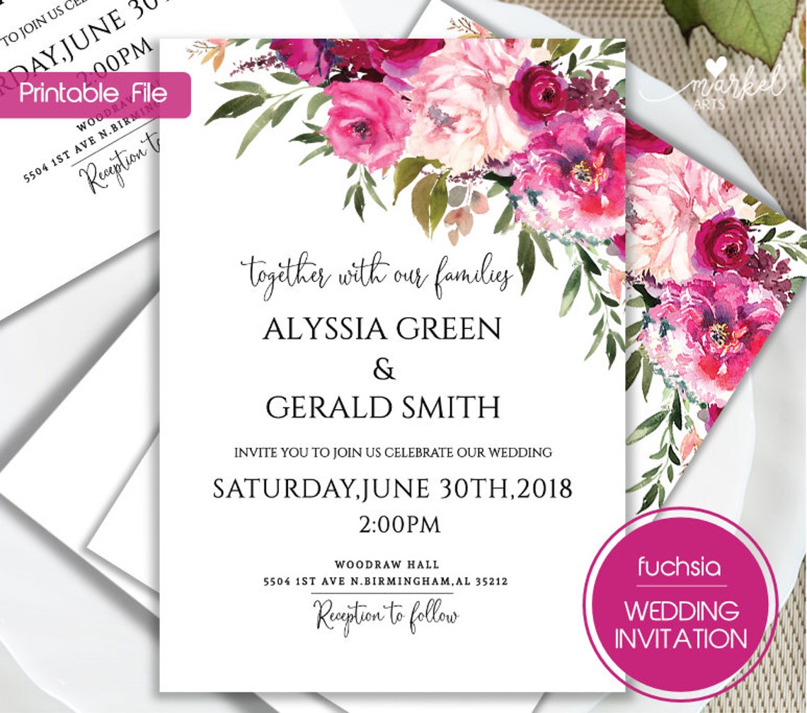 FUCHSIA Invite Wedding invitation template invitation Etsy