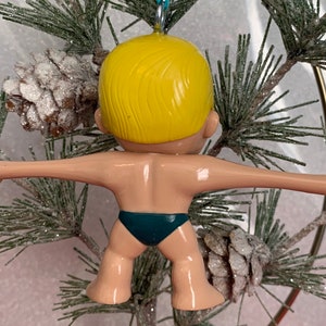 Custom STRETCH ARMSTRONG retro toys Christmas holiday 2.75 ornament childhood toy remake upcycled image 2