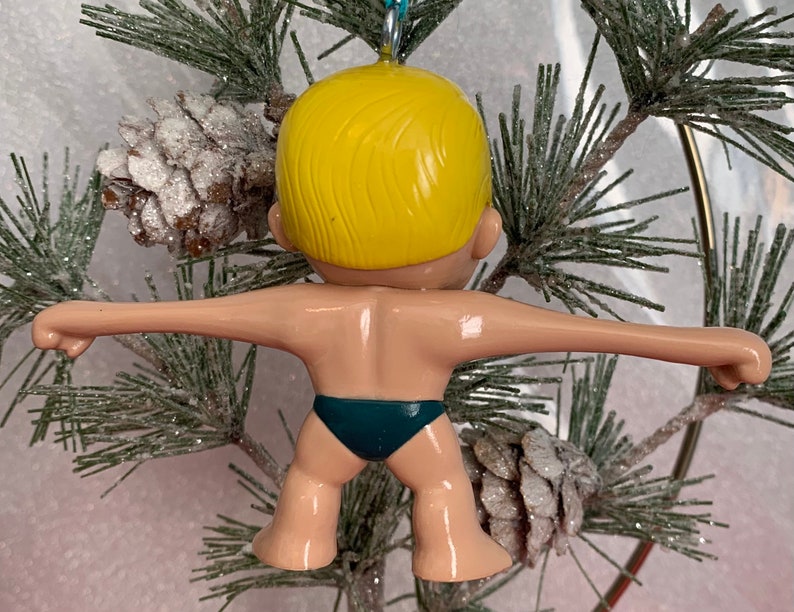 Custom STRETCH ARMSTRONG retro toys Christmas holiday 2.75 ornament childhood toy remake upcycled image 2