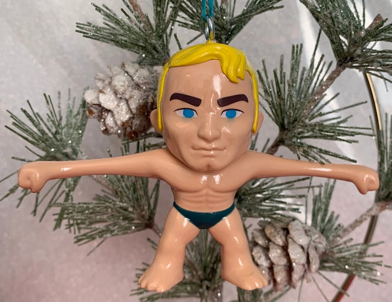 Custom STRETCH ARMSTRONG retro toys Christmas holiday 2.75 ornament childhood toy remake upcycled image 1