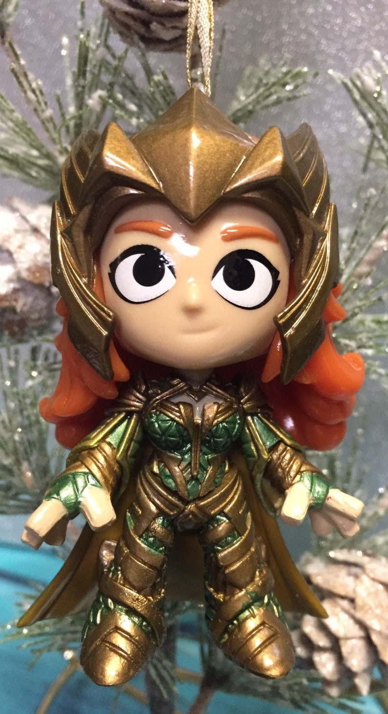 Custom MERA justice league dc comics ooak Christmas 3\u201d holiday ornamant aquaman upcycled